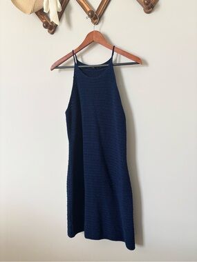 Navy Knit Halter Midi Swimsuit Cover Up